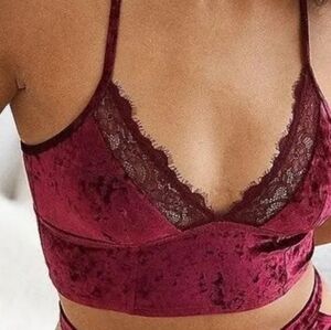 Aerie Crush Velvet Lace Trim Wine Color Bralette Bra